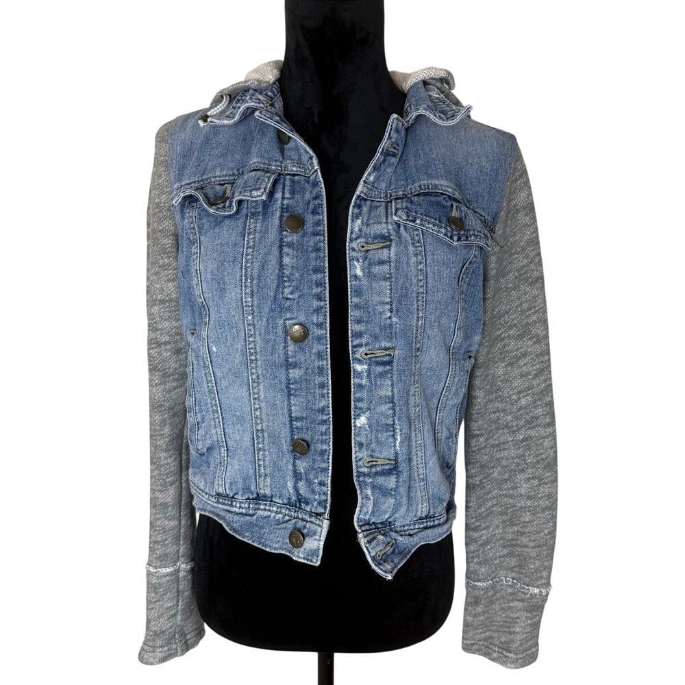 Free People Hooded Knit Denim Jacket - Size S/P